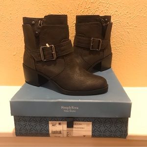 Simply Vera Vera Wang Womens Brown Moto Chunky Heel Ankle Boots Size 7 Biker NIB